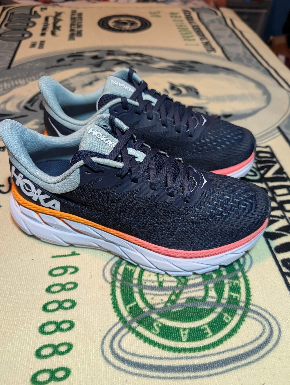 Hoka One One Clifton 7 Cushioned Running Shoes Navy-White Women's Size 8 No Box